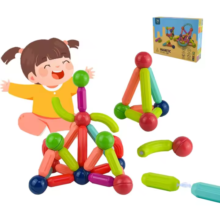 Juego de 36 piezas de palos/bolas magnéticos, bloques de construcción, rompecabezas 3D coloridos para crear imaginación infinita, muchos modelos, juegos educativos Montessori 2D - 1