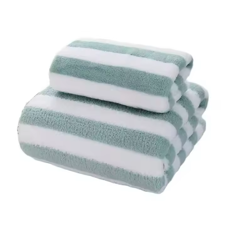 Juego de toallas de baño absorbentes de rayas, simples, suaves, para cara de adultos - 1