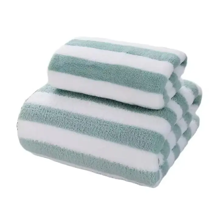 Juego de toallas de baño absorbentes de rayas, simples, suaves, para cara de adultos - 1