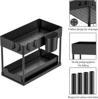 Organizador debajo del fregadero, paquete de 2, organizador de gabinete de baño, cajón organizador de cesta de gabinete deslizante de 2 niveles, cestas de colección de baño multiusos para baño (negro) - details 2