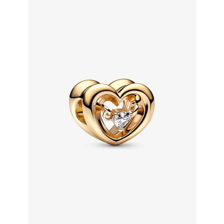 Pandora - Charm de corazón radiante y piedra flotante - Baño de oro de 14k - 1
