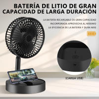 EasySpeed Ventilador Portátil Telescópico Plegable, Miniventilador Sobremesa, Soporte para Teléfono Móvil, Bateria Recargable, 3 Velocidades, Silencioso y Muy Ligero para Viajes, Camping, Acampada, Interior, Exterior, Ideal Verano - details 3