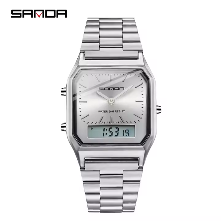 Reloj Deportivo De Lujo Para Hombres Y Mujeres SANDA Estilo G Dual Display LED Digital Y Analógico Acero Inoxidable Resistente Al Agua Cronógrafo Luminoso - 1