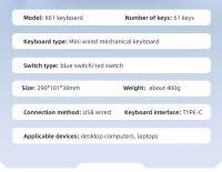 Teclado Mecánico Portátil De 60% APAYADO K61 Con Cable 61 Teclas RGB Phantom Negro Blanco Rojo Switch Rojo/Ácido Para Escritorio Portátil Tablet - details 12