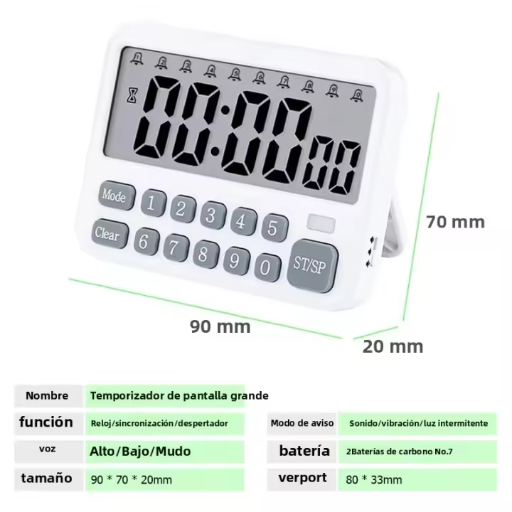 Reloj De Cocina Digital Con 10 Alaramas Timer De 99 Horas Contado Regresivo Silencioso/Vibración Magnético Timer De Mesa Para Cocinar Estudiar - 1