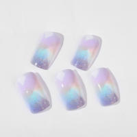 Kit De Uñas Postizas De Presión Para Mujeres Y Niñas 24 Piezas Juego De Uñas Postizas Cortas Cuadradas Con Diseño De Flores Geométricas Y Brillo Moda Oficina - details 48