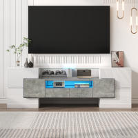 Elegante Mueble para TV, tablero Bajo. Blanco Alto Brillo, 145 cm, iluminación LED, muebles de salón. Diseño moderno. Elegante superficie de cristal. - details 8
