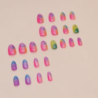 Kit De Uñas Postizas Con Diseño Geométrico Y Estampado De Océano Azul 24 Piezas Uñas Falsas Cortas De ABS Para Arte De Uñas - details 56