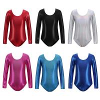 Bodysuit De Gimnasia Para Niñas En Color Sólido Transpirable Con Manga Larga Brillo Colorido Dancewear Para Ballet - details 3