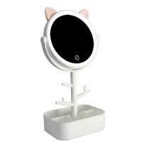 Espejo De Maquillaje Con LED Y Almacenamiento Giratorio Para Escritorio Luces Ajustables Y Dimming USB Espejo De Cosméticos Rosa Y Blanca - details 10