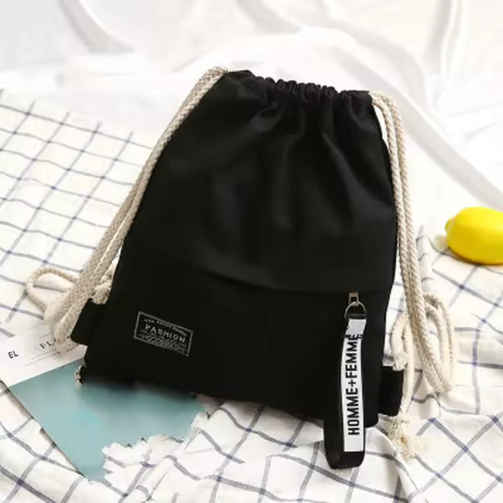 Mochila De Lona Para Escuela Con Cordones Doble Hombro Mochila Casual Para Hombres Y Mujeres Bolsa De Viaje Portátil Con Bolsillo - 1