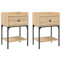 vidaXL Mesita noche 2 unidades madera ingeniería 40,5x31x60 cm Negro, Roble Sonoma, Roble ahumado Mesita habitacion mesitas de noche dormitorio para Salón, Estudio, Mesa Auxiliar - details 0