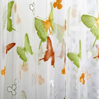 Cortinas De Ventana De Tela Gauze Natural Con Mariposas Y Ramas Para Dormitorio Y Sala De Estar Estilo Rustico Impresión En Ventana - details 2