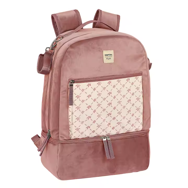 Safta Mochila Maternidad MUM Marsala 2024 Rosa Empolvado - Adaptable a Carrito de Bebé - Resistente 2 Años - 1