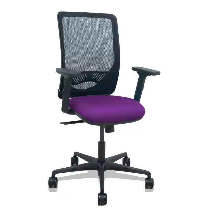 Silla Zulema sincro malla negra asiento bali morado brazos 2D ruedas 65mm - 1