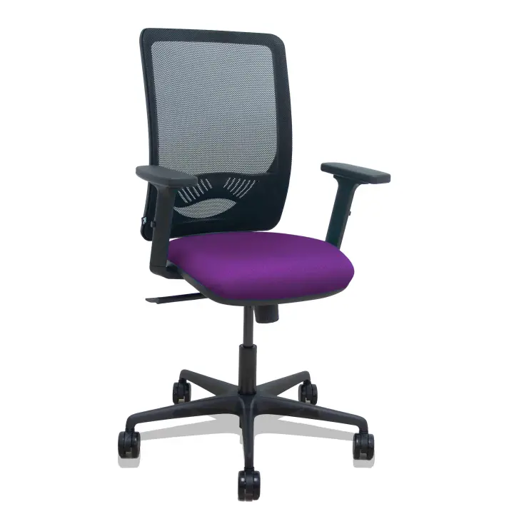 Silla Zulema sincro malla negra asiento bali morado brazos 2D ruedas 65mm - 1