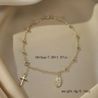 Pulsera De Moda Cristiana Con Cruz Y Cuentas Ajustable Para Mujer Cadena De Mano Joyería Elegante En Aleación De Zinc - details 7