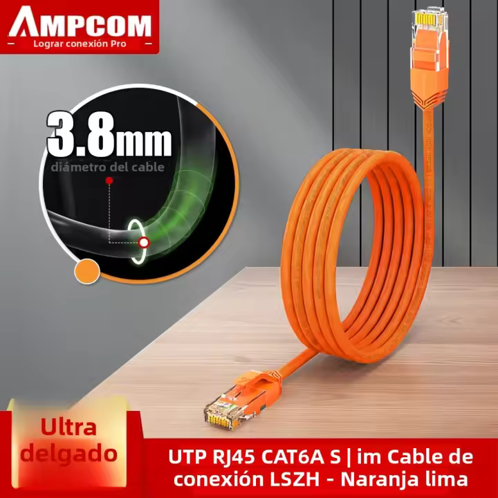 Cable Ethernet AMPCOM CAT6A Ultrafino RJ45 Cable De Red UTP Para Computadoras De Escritorio Modem Router Conexión LAN a 1000Mbps - 1