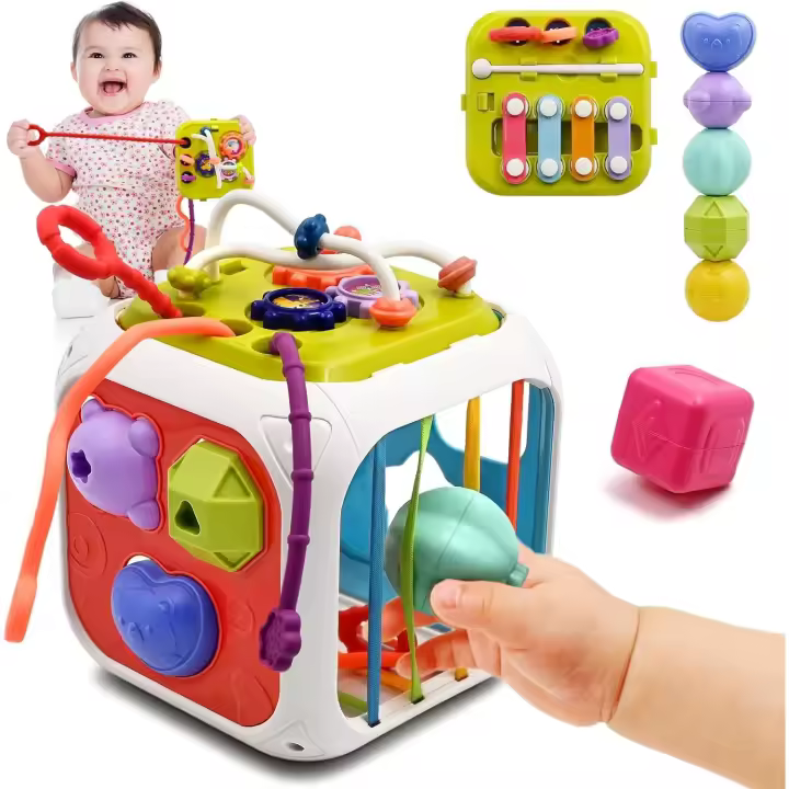 Juguetes para bebés de 6 a 12 a 18 meses, juguetes sensoriales para niñas de 1 a 2 años, juguetes educativos multifuncionales 7 en 1 con clasificador de formas, bloques apilables - 1