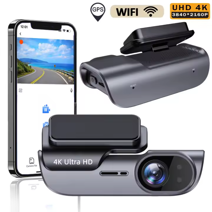 Cámara de Coche de Grabación Única WiFi 4K sin Pantalla, con Sensor de Gravedad, Grabación en Bucle, Detección Móvil, Noche Estelar, Funciones Opcionales de GPS y ADAS, Compatible con TF Card Hasta 256GB - 1