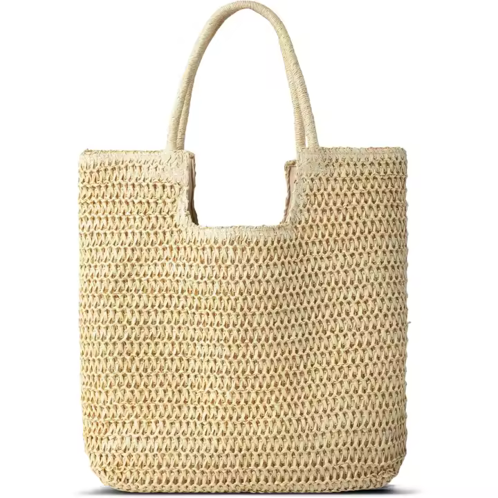 Bolsas de playa de paja para mujer – Bolso de mano tejido de verano, bolsa de playa grande para mujeres para vacaciones - 1
