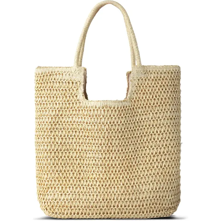 Bolsas de playa de paja para mujer – Bolso de mano tejido de verano, bolsa de playa grande para mujeres para vacaciones - 1
