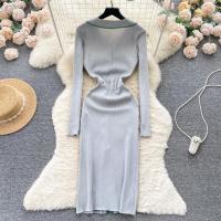 Vestido De Lana Elegante De Otoño Invierno Para Mujer Cintura Alta Botones Cuello Bajado Largo De Contraste Nuevo 2024 - details 24