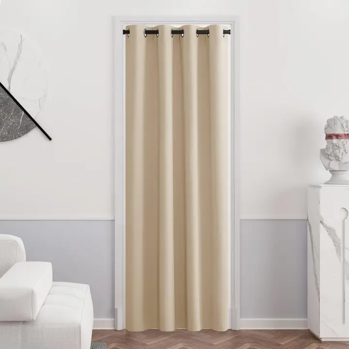 Cortina con ojales en color beige - Cortinas decorativas para ventanas, cortinas con aislamiento térmico, barrera de energía solar y rayos UV para dormitorio, 132 x 210 cm, juego de 1, color beige amarillento - 1