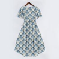 Vestido Casual De Moda Para Mujer Con Cuello En V Manga Corta Volante Vintage Impresión A-Line De Pierna Larga Estilo Italiano - details 17