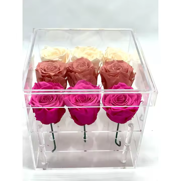 SUPERMOLON Rosas eternas en Caja acrílica - Rosas preservadas Día de la Madre - Flores preservadas en Caja acrílica Transparente para Mamá (9 Rosas) - 1