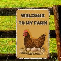 1pc Signo De Metal Vintage De Pollo Hen Bienvenido a Mi Granja Decoración Para Pared De Bares Estilo Americano Rectangular - details 3