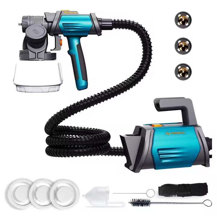 Pistola de Pintura Eléctrica Tilswall Shark 800W, 1300ml, 3 Boquillas, 3 Patrones de Pulverización, Manguera de 2.5m, velocidad máxima de 1200 ml/min, Alta Potencia, Fácil de Usar y Limpiar, Ideal para Muebles y Paredes - 1