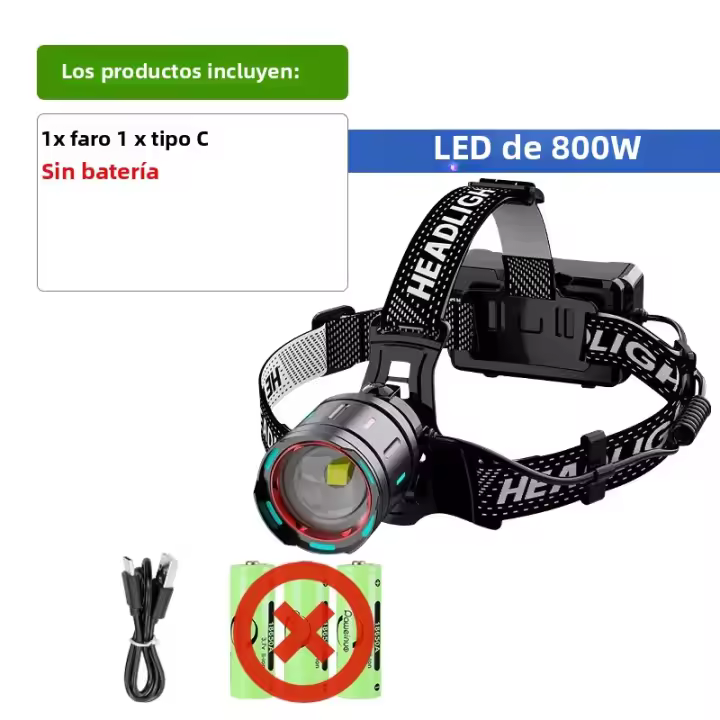 Lámpara Frontal LED Recargable De 800W Con Sensor IR Impermeable Luz De Mano Para Pesca 3500M Tamaño Super Potente 3 Modos - 1