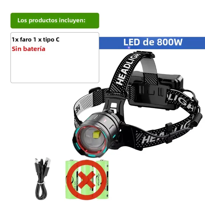 Lámpara Frontal LED Recargable De 800W Con Sensor IR Impermeable Luz De Mano Para Pesca 3500M Tamaño Super Potente 3 Modos - 1