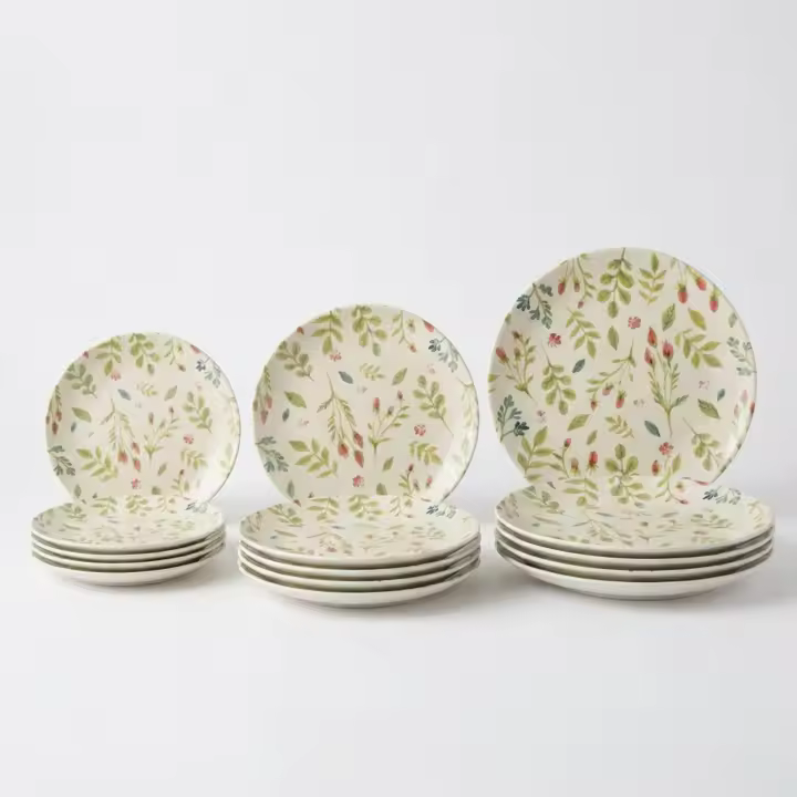 SANTA CLARA | Vajilla Completa 12 Piezas de Cerámica Stoneware para 4 Personas, Forma Coupe Redonda, Diseño Decorado Actual, Apta para Microondas y Lavavajillas, Uso Diario en Hogar y Cocina - 1