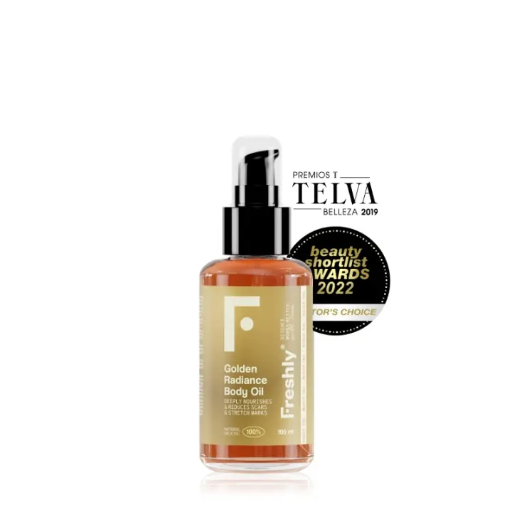 Freshly Cosmetics - Golden Radiance Body Oil - Aceite corporal 100% natural nutre, reafirma y trata estrías - 1