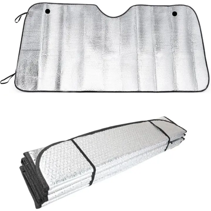Plushome Parasol Reflectante Coche - 60x130cm, 70x150cm y 90x150cm - Protector Solar Polietileno con Película de Aluminio - Instalación con Ventosas y Gomas Elásticas - Protección UV para Parabrisas Delantero - Color Aleatorio - 1