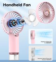 Hermoso ventilador portátil con spray de agua - mini ventilador turbo USB recargable, 3 velocidades ajustables, función de enfriamiento por niebla, ligero, silencioso para viajar, oficina, al aire libre (blanco/rosa) - details 0