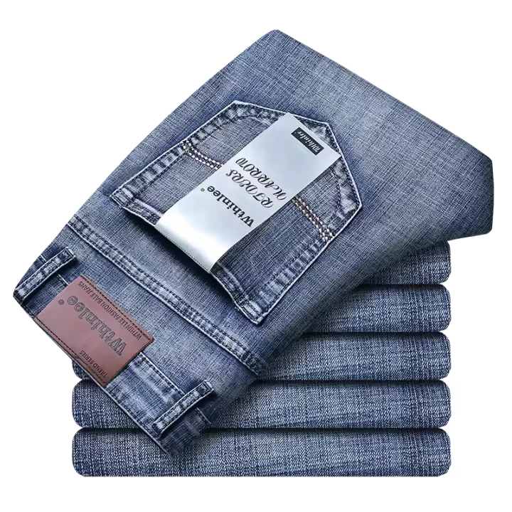 High Quality Jeans Para Hombre Negocios Casual Stretch Denim Azul Clásico Trousers Trabajo Moda Cierre De Cremallera Midweight Slim - 1