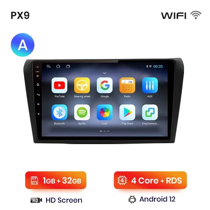 AWESAFE inalámbrico CarPlay Android Auto Radio para mazda 3 2004 2005 2006 2007 2008 2009 2010 2011 2012 2013 coche reproductor multimedia GPS 2 din autoradio volante controles RDS Bluetooth - 1
