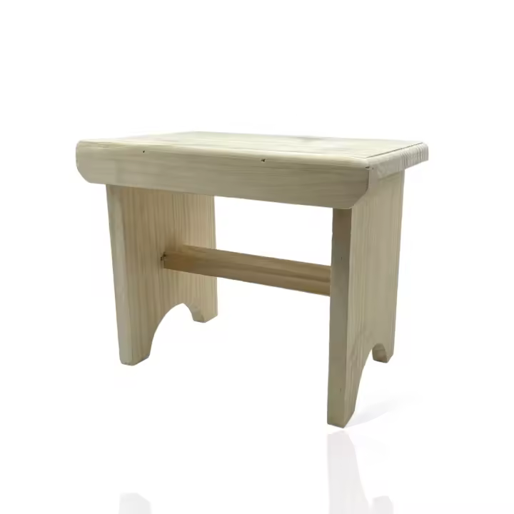 MINOKUA - Taburete de Madera Maciza Natural 30 X 19 X 24 Cm - Asiento Infantil y Reposapiés - 1