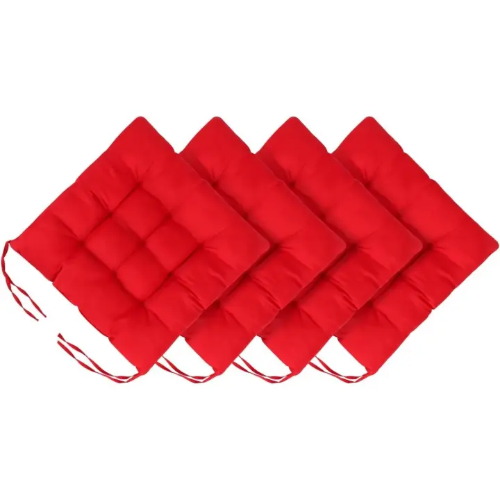 cojines para silla de comedor (40 x 40 cm), cojines para silla de jardín con lazos, cómodos, lavables, cuadrados, color rojo. - 1