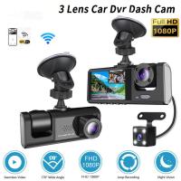 Cámara de salpicadero de coche 1080P, 3 CANALES, trasera e interior, con WiFi, DVR, grabadora de conducción, grabación en cámara, Monitor de estacionamiento 24H, Sensor G - details 0