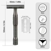 Afeitadora De Seguridad Reutilizable Para Hombres Con 10 Hojas De Afeitar Doble Orilla Platinadas Cuchilla De Zinc Aleación Y Mango De Aluminio Para Rostro Cuerpo Y Bikini - details 1