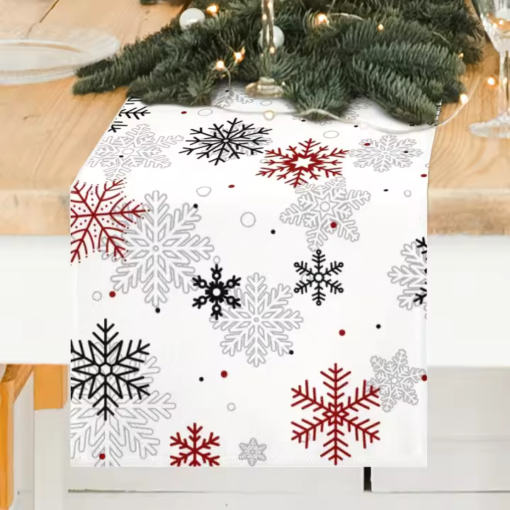 1pc Telar De Lino Caminante De Navidad Feliz Patrón De Copo De Nieve Decoración Para Mesa De Boda Accesorios De Fiesta De Vacaciones - 1