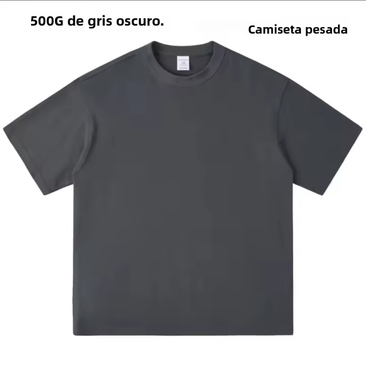 Camiseta De Algodón Grueso Para Hombre 500g Con Cuello Redondo Y Mangas Cortas De Calidad Superior En Blanco Y Negro Para Uso Diario En Primavera Y Verano - 1