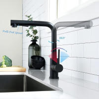 BIT Mezclador de cocina con ducha extraíble, Monomando, rotación de 360°, 2 modos de ducha Grifo para fregadero de cocina - Negro - details 3