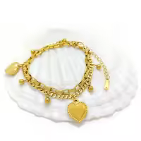 Pulsera De Doble Capa En Forma De Corazón Para Mujer Con Encantos Pequeños En Oro Y Plata Pulsera De Moda Para Uso Diario Joyería De Metal - details 2
