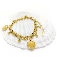 Pulsera De Doble Capa En Forma De Corazón Para Mujer Con Encantos Pequeños En Oro Y Plata Pulsera De Moda Para Uso Diario Joyería De Metal - details 2