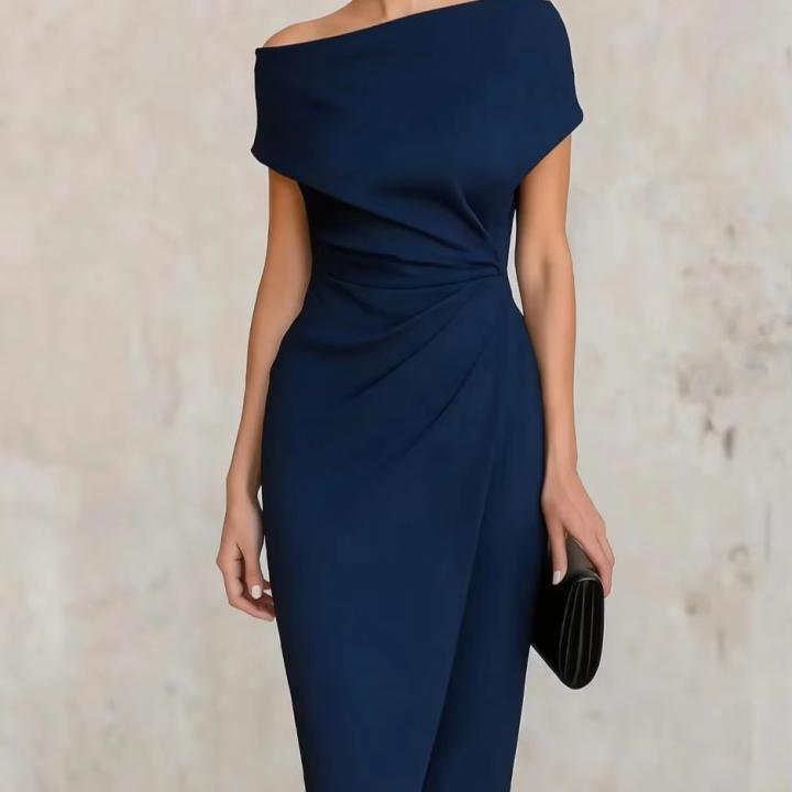 Vestido Midi De Hombro Descubierto Para Mujer Asimétrico Con Aros En El Lado Elegante Bodycon Para Fiesta Boda Invitado Coctel